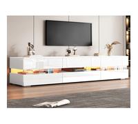 Meuble TV Blanc Brillant 2 Portes 1 Tiroir et Niche Ouverte avec Éclairage LED pour Salon 160x39x45cm