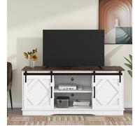 Meuble TV Blanc DRIPEX - 2 Portes Coulissantes Classiques - 6 Compartiments - 150x40x60cm