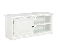 Meuble TV Blanc en Bois de Paulownia 90x30x40 cm avec Porte et Compartiments Ouverts, Meuble TV pour Salon et Chambre, Console multimédia Pratique et Moderne