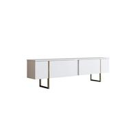 LUXOR - Meuble TV blanc et doré 2 portes 180cm