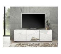 Vente-unique Meuble TV VICTORY Blanc laqué brillant sérigraphie miroir L181 x P43 x H57 cm