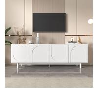 Meuble TV blanc Moderne 175cm avec pieds, portes structurées en arche, pour le salon, blanc