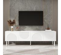 Meuble TV Blanc Moderne, 180 L x 40 B x 52 H,avec Espace de Rangement, Surface Mate et Fonction de Gestion des câbles. Convient pour Le Salon, la Chambre à Coucher ou Le Couloir