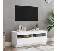 Meuble TV Blanc Moderne avec Bandes LED RGB Amovibles, Meuble Télévision pour Salon et Salle de Jeux, 100x35x40 cm, Rangement pour Console PS5 Xbox et Décodeur, Assemblage Facile