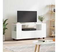 Meuble TV Blanc Moderne avec roulettes, Bois d'Ingénierie Robuste, 102x34,5x43 cm, Grand Rangement pour Salon et Salle de Séjour, Meuble Multimedia Tendance