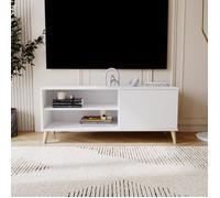 Meuble TV blanc scandinave 110 cm - compact pour petit salon - rangement avec porte