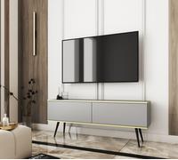 Meuble TV BLUM ORO Gris 135 pieds Noir - Debout, style moderne et tendance, à monter soi-même