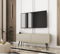 Meuble TV Blum Oro MDF Beige 135 Pieds Noir - Meuble sur pied à monter soi-même - Style moderne et tendance - Fonctionnalité - Livraison à domicile par coursier