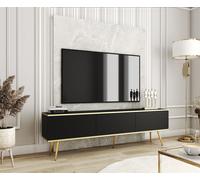 Meuble TV Blum Oro MDF Noir 175 Pieds dorés - Standing, style moderne et tendance, fonctionnalité - A monter soi-même - Livraison par coursier