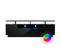 Meuble TV - BLUMFELDT - Perth - 150 x 35 x 50 cm - Noir - Éclairage LED intégré