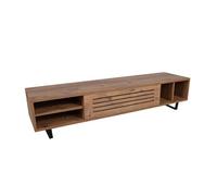 meuble tv bois 160x40x35 noir, bois noir, bois naturel, bois