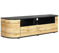 Meuble TV Bois Clair et Noir en MDF 44 x 160 x 40 cm Angles Ronds 2 Tiroirs Jerome