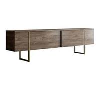 Concept Usine Meuble TV Bearn 180 cm - Bois et doré, 2 rangements fermés, finition noyer