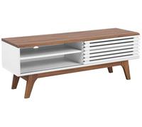 Meuble TV Bois Foncé et Blanc en MDF avec Porte Coulissante 1 Etagère Rétro Toledo II