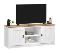 IDIMEX Meuble TV Bolton L 138 cm en Bois Massif Blanc et Brun avec Rangement 2 Portes et 2 niches pour télévision jusqu'à 50 Pouces 138 x 57 x 40 cm