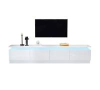 Meuble TV brillant, avec éclairage LED, 4 tiroir, adapté à un téléviseur de 75 pouces, Conception arquée et sécurisée,180 x34 x