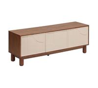Meuble TV buffet bas 2 portes et 1 tiroir coloris Marron/Beige - Longueur 140 x Profondeur 40 x Hauteur 50,5 cm
