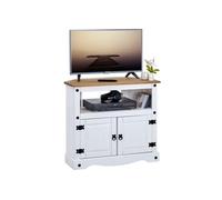 IDIMEX Meuble TV Campo L 85 cm en Bois Massif Blanc et Brun avec 2 Portes et Une Niche, Meuble de Salon Style Mexicain, pour télévision jusqu'à 99 cm