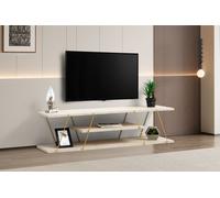 Hanah Home Meuble TV élégant avec Design en marbre, Travertine et Or, 120 cm, Panneau en Particules 100% mélamine et Cadre en métal, étagères murales fonctionnelles