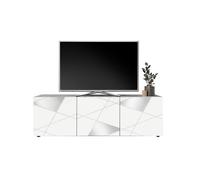 Vente-unique Meuble TV VICTORY Blanc laqué brillant sérigraphie miroir L181 x P43 x H57 cm