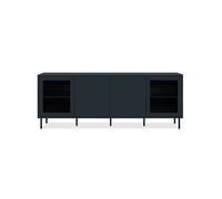 Meuble TV - CARACAS - 180 x 68 x 40 cm -2 portes vitrées + 2 portes - Décor Bleu navy