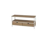 Toilinux - Meuble TV Casa Blanca en Panneaux de particules et Métal 2 tiroirs - L.120 cm x H.57 cm - Beige et Blanc - Casa Blanca Beige