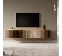 Meuble TV - TELIRE - 175 cm en chêne artisan avec façade fraisée et inserts noirs