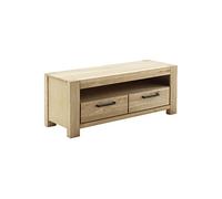 Meuble TV chêne massif 2 tiroirs 1 niche L132xP50xH51 cm chêne naturel/noir