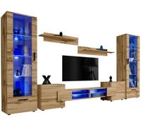 Meuble TV Citadel Extreme Furniture - LED bleues - Bois naturel Mat & Bois naturel - L~350cm x H195cm x P42cm