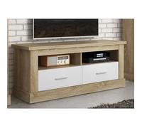 Meuble TV coloris Chêne cambrian, blanc - Longueur 135 x Profondeur 41,80 x Hauteur 56,6 cm