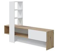 Meuble TV coloris chêne nordique, blanc artic - longueur 178 x hauteur 136 x profondeur 43 cm - -