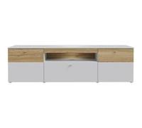 Meuble TV LED - COMO - 2 portes - Gris / Chêne - 209,8 x 52 x 59,3 cm