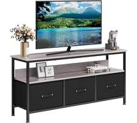 Meuble TV, Console Média avec 3 Tiroirs en Tissu et étagère Ouverte, Table TV en Bois avec Pieds Réglables pour Salon, Chambre à Coucher, Convient aux TV Jusqu'à 55 inch,120 x 57 x 30.5cm,Gris