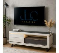 Meuble TV contemporain 155cm chene blanchi avec LED GILDA