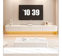Meuble TV contemporain flottant, console multimédia murale avec portes, grand meuble de rangement pour salon, style ferme, finition ardoise (260 cm)