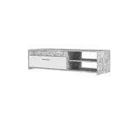Meuble TV - Contemporain - Panneau de particules - Blanc/Béton Gris Clair - L 120 x P 42,1 x H 31,8 cm - PILVI