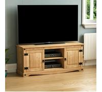 Meuble TV Corona avec 2 portes et 1 étagère - Meuble de rangement en pin massif ciré
