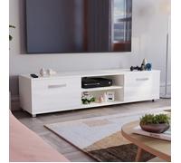 Meuble TV Cosmo 2 portes blanc, finition brillante - 160 cm, buffet de rangement pour salon