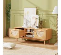 Meuble TV COSTWAY 55"" 2 étagères 2 tiroirs bambou