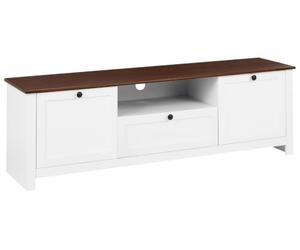 Meuble TV Cottage Rustique en MDF avec 2 Portes et Tiroirs Blanc Pimba