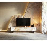 Meuble-TV Cuor 150 cm Céramique Minas Melange Blanc-beige 1 Clapet 1 Tiroir Pied optique flottant Ancier inoxydable