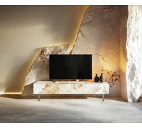 Meuble-TV Cuor 150 cm Céramique Minas Melange Blanc-beige 1 Clapet 1 Tiroir Pied optique flottant Verre acrylique