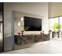 Meuble-TV Cuor 180 cm Céramique Emperador Extra Lucidato brun foncé 1 Clapet 2 Tiroirs Flottant