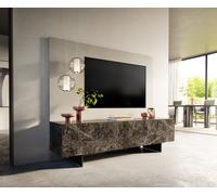 Meuble-TV Cuor 180 cm Céramique Emperador Extra Lucidato brun foncé 1 Clapet 2 Tiroirs Pied optique flottant Métal Noir