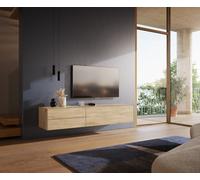 Meuble-TV Cuor 180 cm Céramique Laminam® Sabbia Teinte chêne 1 Clapet 2 Tiroirs Flottant