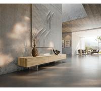 Meuble-TV Cuor 200 cm Céramique Laminam® Sabbia Teinte chêne 1 Clapet 1 Tiroir Pied optique flottant Verre acrylique