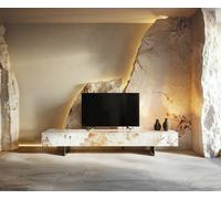 Meuble-TV Cuor 200 cm Céramique Minas Melange Blanc-beige 1 Clapet 1 Tiroir Pied optique flottant Ancier inoxydable