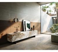 Meuble-TV Cuor 220 cm Céramique Minas Melange Blanc-beige 1 Clapet 2 Tiroirs Pied optique flottant Métal Noir