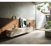 Meuble-TV Cuor 220 cm Céramique Minas Melange Blanc-beige 1 Clapet 2 Tiroirs Pied optique flottant Verre acrylique