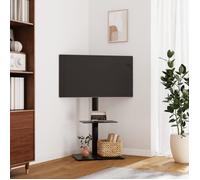 vidaXL Meuble TV d'angle 2 niveaux pour 32-65 pouces Noir